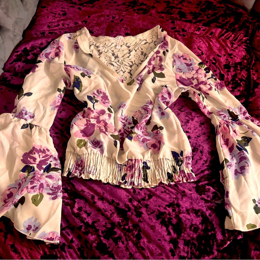 Live 4 Truth Cream and Purple Floral Blouse